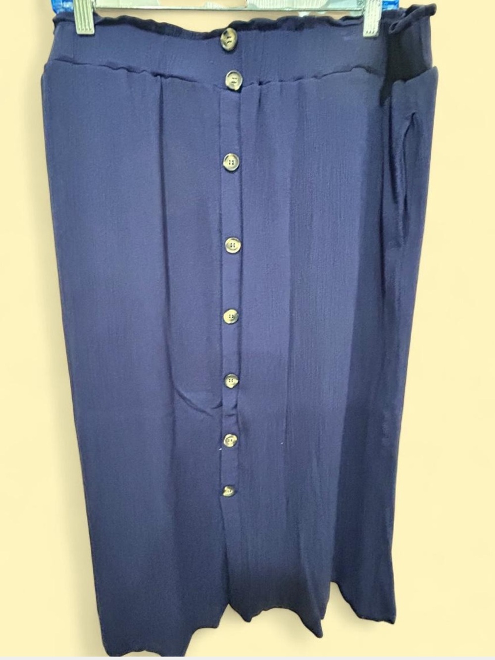 NY Collection Navy Textured Button Front Midi Skirt | Size 1X